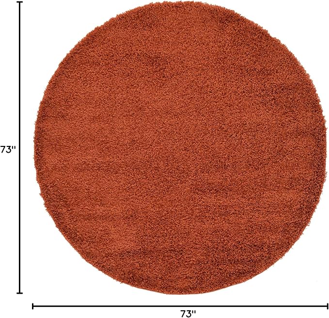Unique Loom Solid Shag Collection Area Rug (6' 1" Round, Terracotta)