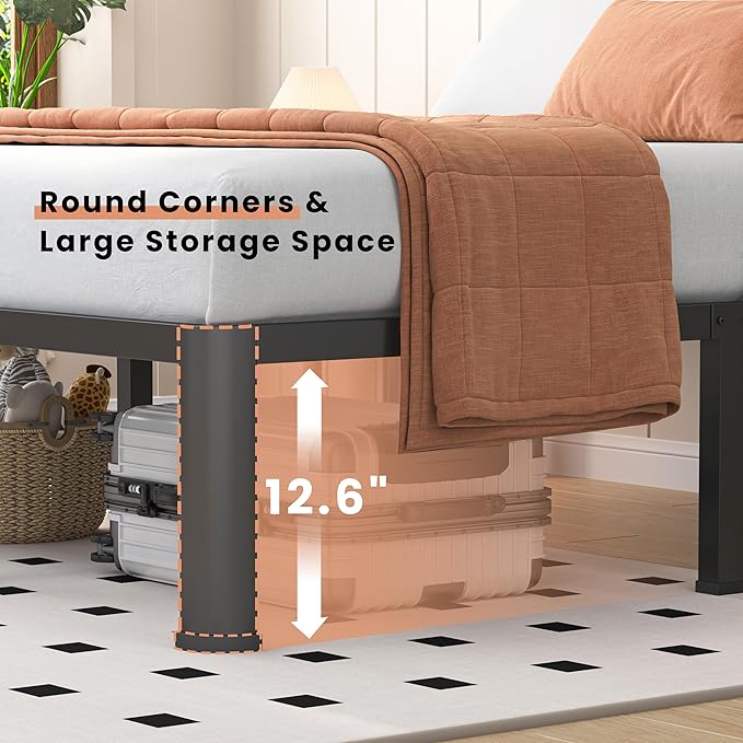 14 Inch King Heavy Duty 3500 lbs Bed Frame with Round-Corner Legs & Anti-Squeak Design – Quick Assembly Metal Platform, No Box Spring Needed