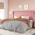 Allewie King Size Velvet Bed Frame/Vertical Channel Tufted Wingback Headboard/Upholstered Platform Bed/Strong Wooden Slats/No Box Spring Needed/Easy Assembly/Pink