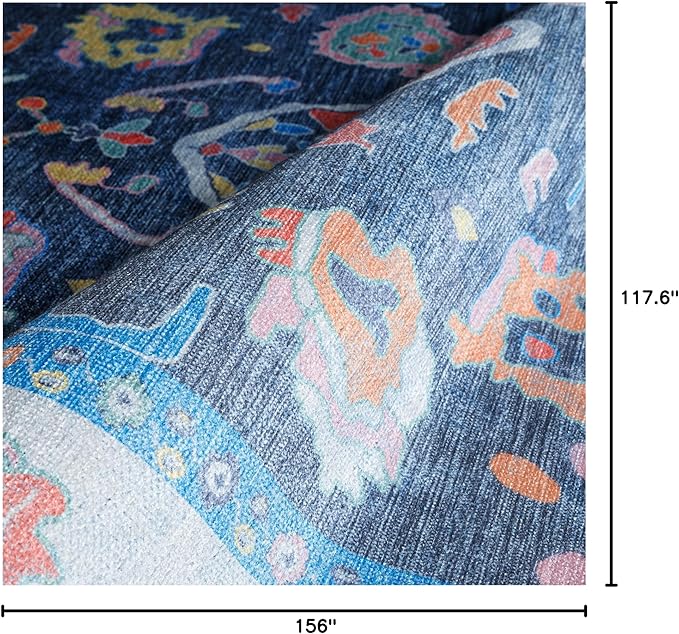 Fame Rugs Blue Modern Oushak Rug 10x13, Vintage Turkish Colorful Oriental Washable Antique Inspired Oversize Area Rugs, Luxury Living Room Bedroom (387BNB, 10' x 13')