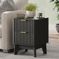 Fluted Nightstand,Modern End Table with Metal Handle,2 Storage Drawers Side Table,Bedside Table for Bedroom,Wood Nightstands,Curved Profile Design Furnitue,Black