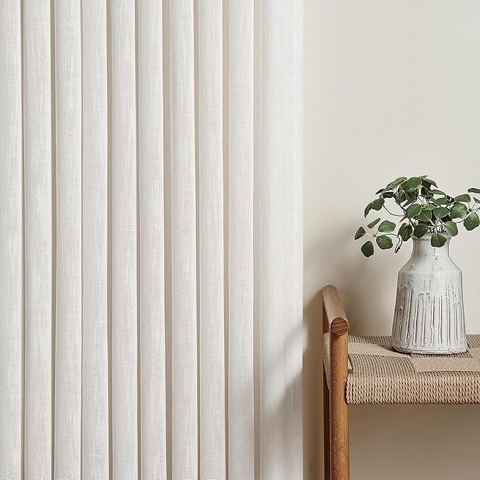 Natural Pinch Pleated Linen Curtains 2 Panels 63 Inch Length for Dining Living Room Memory Training Shaped Cream Birch Semi Sheer Short Pleat Drapes with Hooks Rings Bedroom Window Curtain 40x63