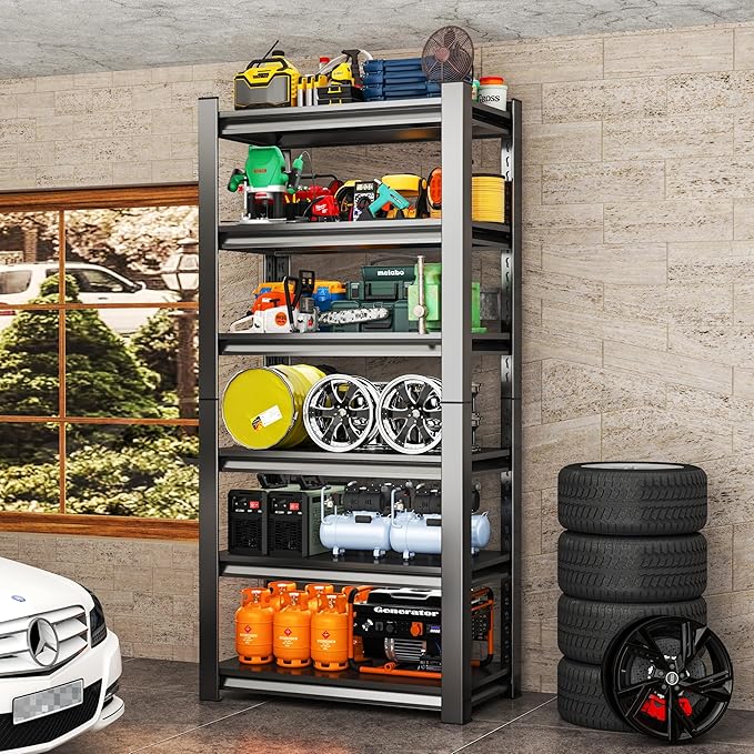 Storage Shelves, Garage Metal Shelving Unit 35"W x 18"D x 82"H, 6-Tier Adjustable, Double-Layer Column with Reinforced Ribs, Heavy-Duty, Capable of Bearing 3600 lbs for Garage, Warehouse, Kitchen