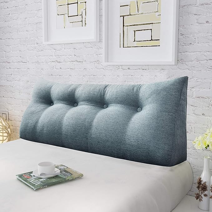homecozy Wedge Headboard Pillow Dorm Room Reading Pillow Back Support for Sitting Up in Bed Bolster Lumbar Cushion Body Positioning Bedrest Cotton Linen 54in Gray Full