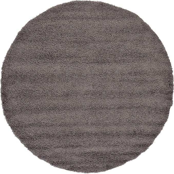 Unique Loom Solid Shag Collection Area Rug (8' Round Graphite Gray)
