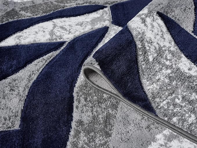 Modern Abstract Area Rug Hand Carved Contemporary Geometric Swirls Vibrant Colors Carpet for Living Room Bedroom Design PR1002 (Navy, 5' x 7')