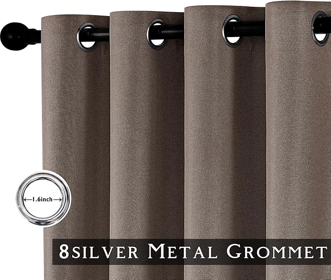 ChrisDowa 100% Blackout Brown Solid Curtains 120 Inches Long 2 Panels for Bedroom Living Room,Farmhouse Room Darkening Thermal Insulated Soundproof Grommet Top Window Treatment Drapes,52x120