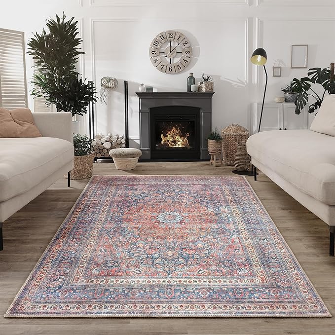 Bloom Rugs Washable Non-Slip 5' x 7' Rug - Multicolor Traditional Medallion Area Rug for Living Room, Bedroom, Dining Room, and Kitchen - Exact Size: 5' x 7'