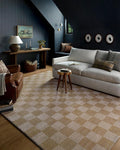 Loloi Chris Loves Julia Calvin Collection CLV-01 Wheat/Ivory 3'-6" x 5'-6" Accent Rug Checkered Neutral Soft Living Room Bedroom Carpet