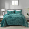 HoneiLife Queen Size Quilt Sets - Velvet Quilt for Queen Beds, Lightweight Bedspreads Solid Coverlets Queen Quilt Bedding Sets 3-Pieces, Blue-Green