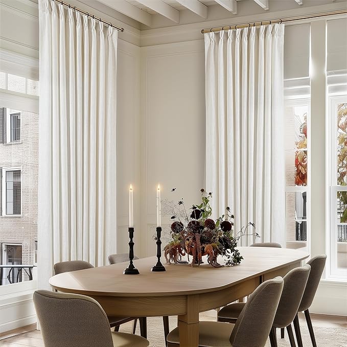 Extra Wide 60 Inch Width Pinch Pleated Curtains 90 Inch Length for Living Room Thick Linen Boho Curtain Memory Shape Light Filtering Privacy for Bedroom Large Windows Hooks Rings Cream 1 Panel 60x90