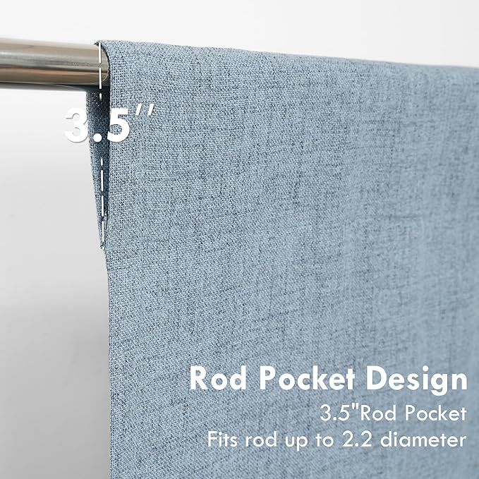 DriftAway Double Layer Linen Blackout Tie Up Curtains Thermal Insulated Fully Lined Balloon Roman Shade Bathroom Window Adjustable Rod Pocket for Small Window 45 Inch by 63 Inch Dusty Blue