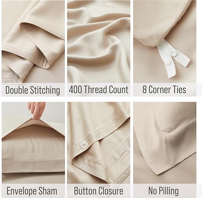 Bella Coterie Luxury Bamboo Viscose California King Size Duvet Cover Set | 100% Organically Grown | Corner Ties | Ultra Soft | Cooling | Two Pillow Shams | 106 x 94 | No Insert [Dune]