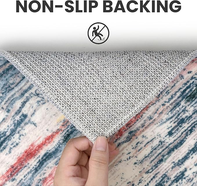 2x6 Modern Abstract Runner Rug for Hallway, Teal Blue Peach Gray Multi Super Soft Hallways Decor Kitchen Rugs with Non-Slip, Non-Shedding Washable Rug for Entryway Bedroom Laundry Indoor