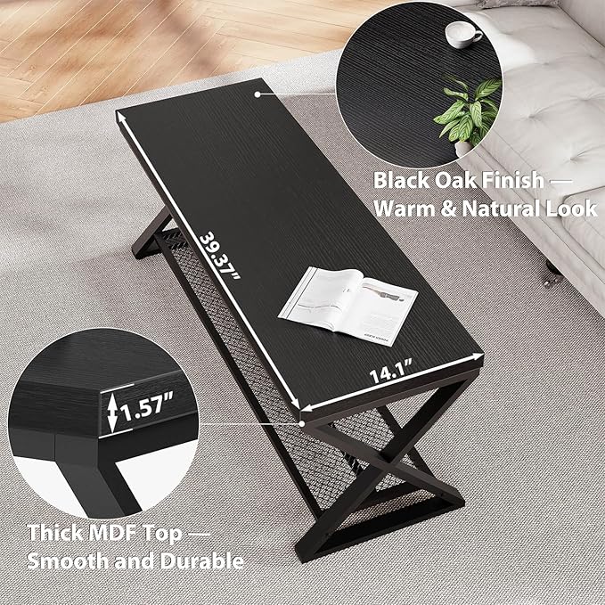 LVB Black Entryway Bench with Storage, Indoor Shoe Bench with Seating for Hallway, Accent Storage Bench for Living Room Bedroom, Simple Small Shoe Rack Benchs for Foyer Entrance, Black Oak, 39 inch