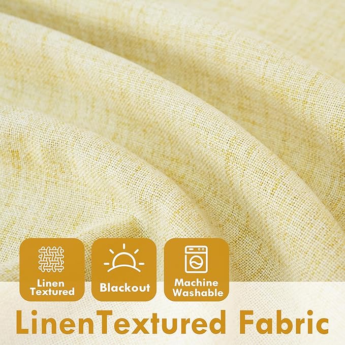 DriftAway Double Layer Linen Blackout Tie Up Curtains Thermal Insulated Fully Lined Balloon Roman Shade Bathroom Window Adjustable Rod Pocket for Small Window 31 Inch by 47 Inch Yellow