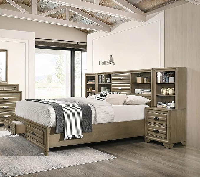 Roundhill Furniture Loiret Light Gray Finish Wood Storage Platform WallBed, King