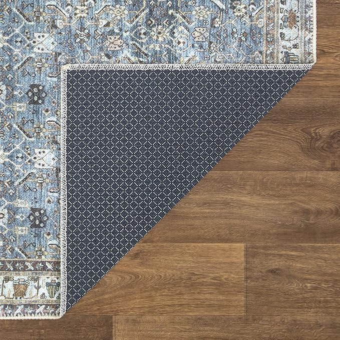 Bloom Rugs Washable Non-Slip 6' x 9' Rug - Blue/Beige Traditional Area Rug for Living Room, Bedroom, Dining Room, and Kitchen - Exact Size: 6' x 9'