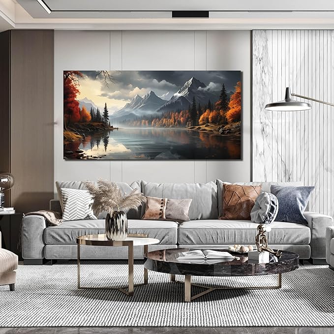 Landscape Wall Art for Living Room Bedroom Home Office Gray Wall Art Mountain Lake Pictures Modern Landscape Large Artwork Framed Canvas Prints 29x59 Inch