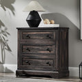 T4TREAM 32" Farmhouse Nightstand with Charging Station, Large End Table with 3 Storage Drawers, Rustic Wood Bedside Table for Bedroom, Living Room, Dark Rustic Oak