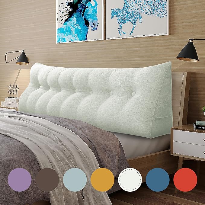 homecozy Wedge Headboard Pillow Dorm Room Reading Pillow Back Support for Sitting Up in Bed Bolster Lumbar Cushion Body Positioning Bedrest Cotton Linen 76in Grey-Beige King