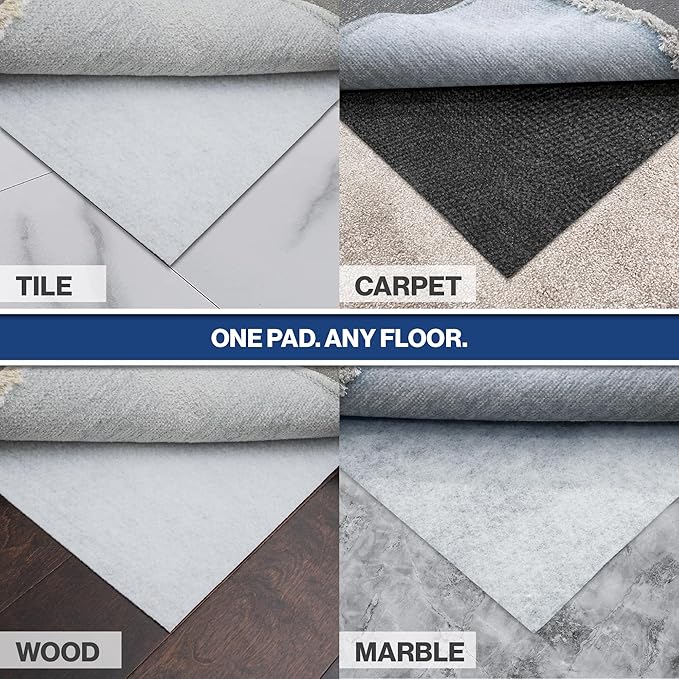 9' x 12' Non-Slip Rug Pad, Reversible Gripper, Non Skid Pads for Hardwood, Vinyl, Tile, Laminate Floors, Keep Area Rugs Secure, Natural Materials Safe for Indoor Flooring, ¼” Thick