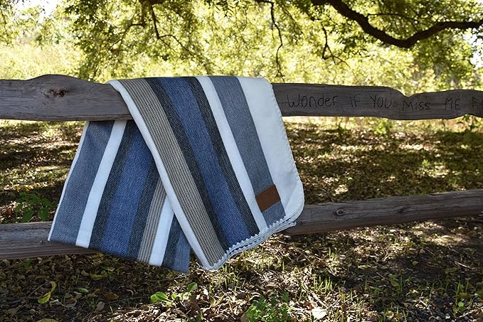 QISU Alpaca Wool Blanket Throw | Large, Beautiful, Warm, Stripe | 85 x 65 inches | Ultra-Soft, Hypoallergenic and Breathable | Non-Itchy or Scratchy Fabric (Brown Blue Grey White)