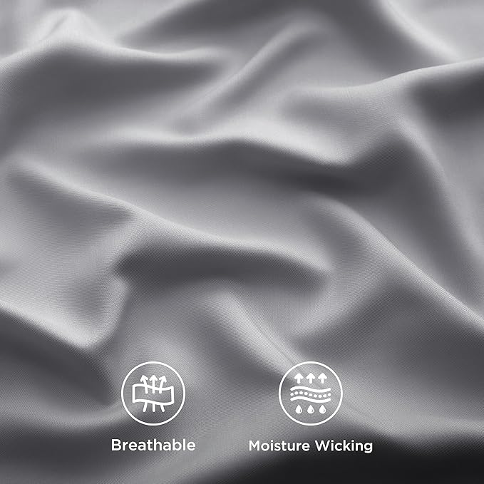 Bedsure California King Sheet Sets, Cooling Sheets, Rayon Derived from Bamboo, Breathable & Soft, Deep Pocket Up to 16 Inches, Hotel Luxury Silky Bedding for Hot Sleepers, Silver Grey