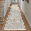 Taupe Runner Rug 2x10 Hallway Machine Washable Kitchen Vintage Distressed Non Slip Long Carpet Indoor Retro Floral Bedroom Accent Throw Rug for Bathroom Office Laundry Dining Living Room