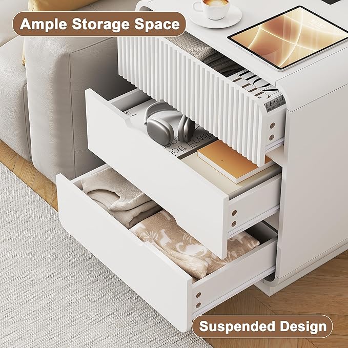 9 Drawer Dresser and 2 Nightstand Sets for Bedroom 3 Pcs Bedroom Set, Modern 57.9" Fluted Dresser with Invisible Handles Nightstand Charging Station, Bedroom Furniture Set for Living Room, White