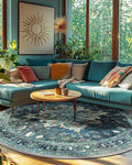 Area Rugs 8ft Washable Non-Slip, Floral Vintage Distress Print Pattern Medallion Carpet for Living Room Bedroom Dining Room, Teal Green Lake Blue Turquoise