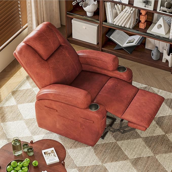 Furmax Electric Power Lift Recliner Chair with Massage for Elderly Corduroy Fabric Recliner Single Sofa with Cup Holders, Side Pockets and Remote Control for Living Room Bedroom (Leathaire, Brown)