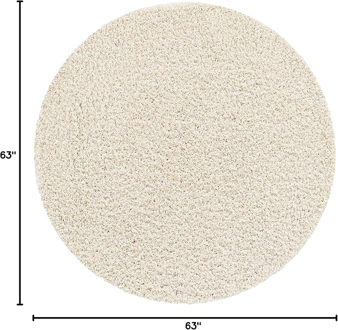 Unique Loom Solid Shag Collection Area Rug (5' 3" Round, Snow White)