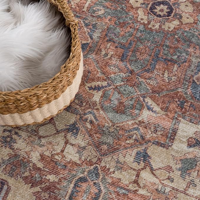 Bloom Rugs Washable 12 ft Runner - Beige/Terracotta Traditional Runner for Entryway, Hallway, Bathroom, and Kitchen - Exact Size: 2.5' x 12'