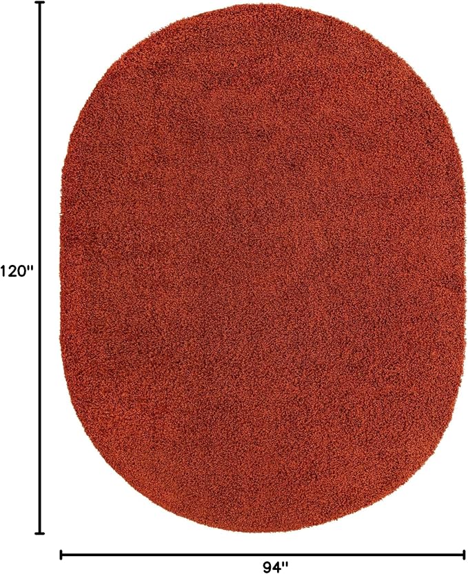 Unique Loom Solid Shag Collection Area Rug (7' 10" x 10' Oval, Terracotta)