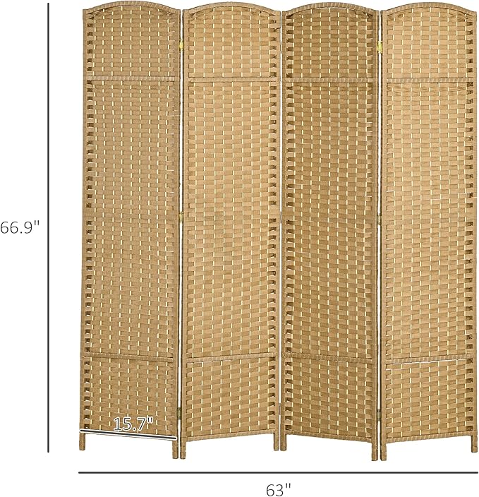 HOMCOM Room Divider, 4 Panel Folding Privacy Screen, 5.6' Tall Freestanding Wall Partition for Home Office, Bedroom, Nature Wood