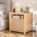 Fluted Nightstand with Charging Stations, 23.6" Wide Natural Oak Nightstand with Storage Drawers, Side Tables, Modern Farmhouse End Tables for Bedroom, Natural Oak