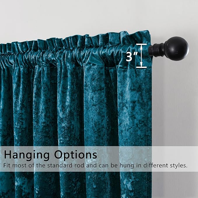 SMILETIME Tranquil Blue Crushed Velvet Curtains 52x84inch Rod Pocket Luxurious Thermal Insulated Soundproof Drapes Soft and Durable Light-Filtering Window Treatments for Living Room Bedroom, 2 Panels