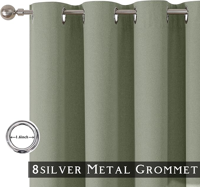ChrisDowa 100% Blackout sage Solid Curtains 84 Inches Long 2 Panels for Bedroom Living Room,Farmhouse Room Darkening Thermal Insulated Soundproof Grommet Top Window Treatment Drapes,52x84