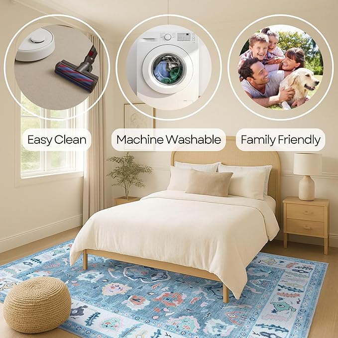 Fame Rugs Teal Modern Oushak Rug 3x5, Washable Vintage Turkish Colorful Oriental Antique Inspired Foldable Small Area Rugs, Luxury Living Room Bedroom (995T, 2'6" x 5')