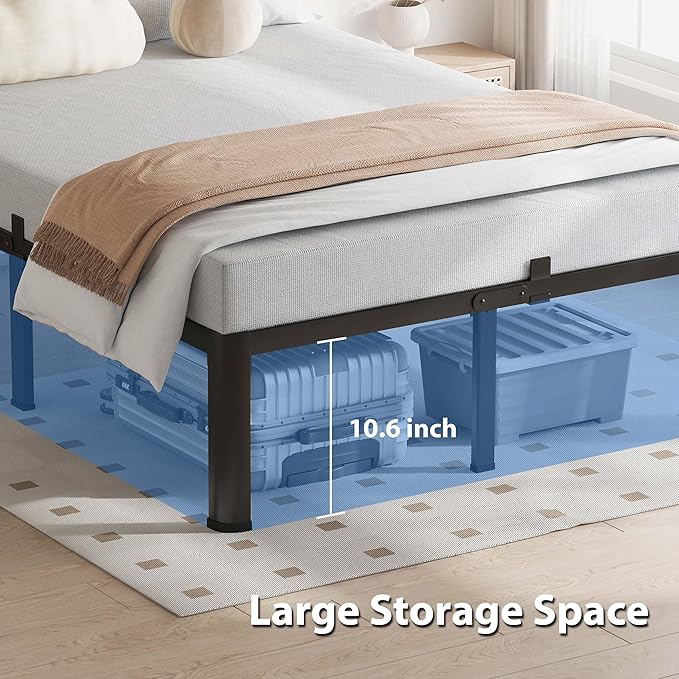 12 Inch California King Bed Frame, 3500Lbs Heavy Duty Metal Platform with Round Corner Legs Mattress Slide Stopper, Steel Slat Support No Box Spring Needed, Noise Free, Non-Slip, Easy Assembly