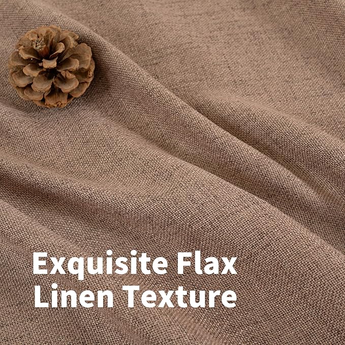 YoungsTex Mocha Brown Linen Curtains 63 Inch Length for Living Room Window, Light Filtering Drapes with Grommet Semi Sheer Rustic for Office Bedroom, 2 Panels, 42 X 63 Inch