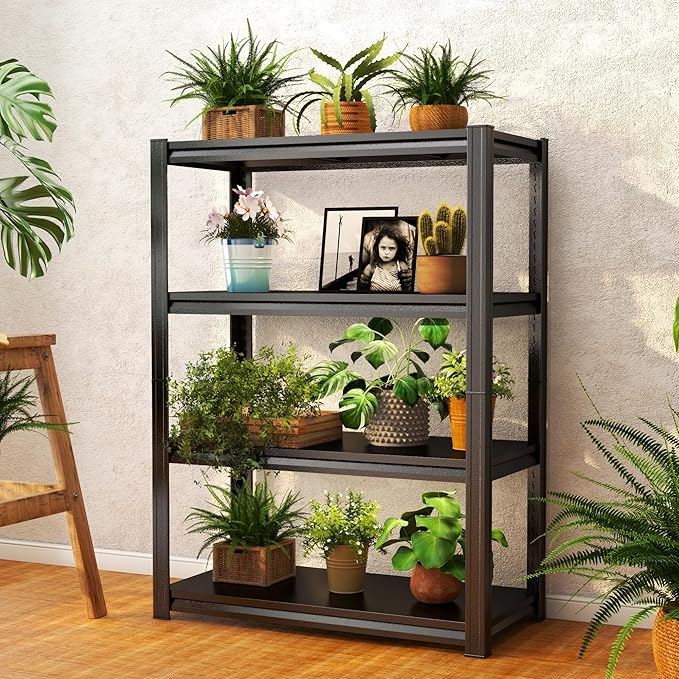 4-Tier Storage Shelves, Garage Metal Shelving Unit, Adjustable, Double-Layer Column with Reinforced Ribs, Heavy-Duty, Capable of Bearing 2400 lbs (39''W*20''D*63''H)