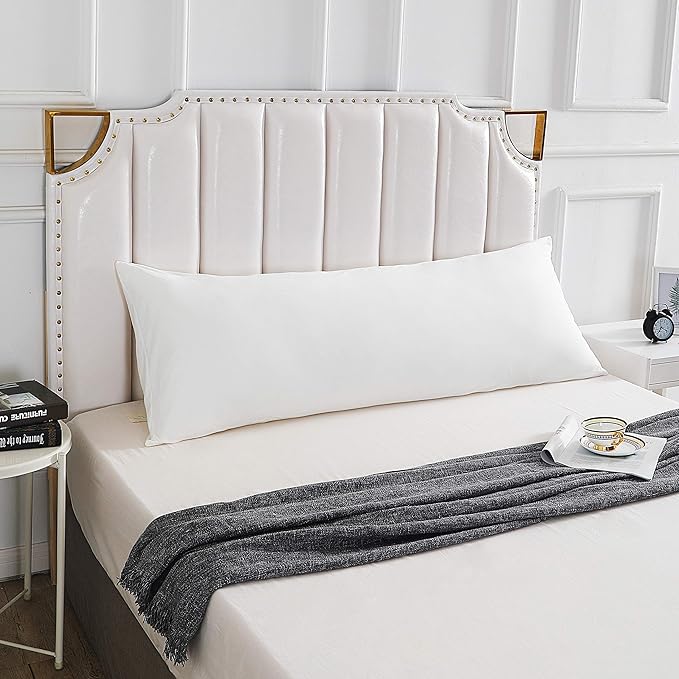 Oubonun 100% Jersey Cotton Body Pillow Cover with Zipper - Luxury Soft Removable Pillow Case - Long Fuzzy - Knitted (White, 21"X54")