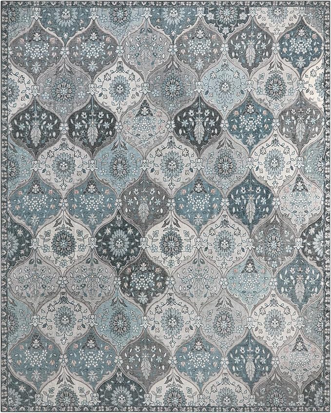 Lahome Moroccan 8x10 Area Rugs for Living Room, Washable Rugs 8x10 Ultra-Thin Oriental Non-Slip Non Shedding Accent Carpet for Bedroom Dining Room Office Nursery, Blue