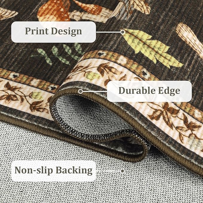 Mushroom Insect 7ft Round Rug Washable Non-Slip Soft Ultra-Thin Large Boho Circle Carpet for Entryway Kitchen Bedroom Nursery Dining Room Brown