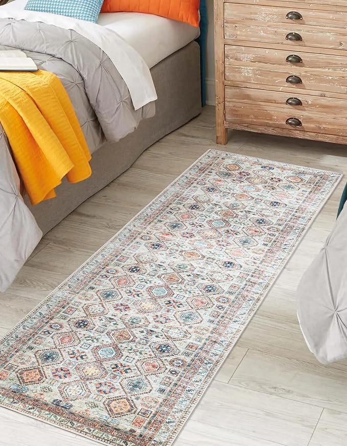 Keen Home Design 2x12 Rug - Machine Washable Runner Rug with Non-Slip Backing, Ideal for Hallway, Entryway, Kitchen, Laundry Room - Vintage, Easy Clean, Durable, Low Pile - (2'6" x 12')