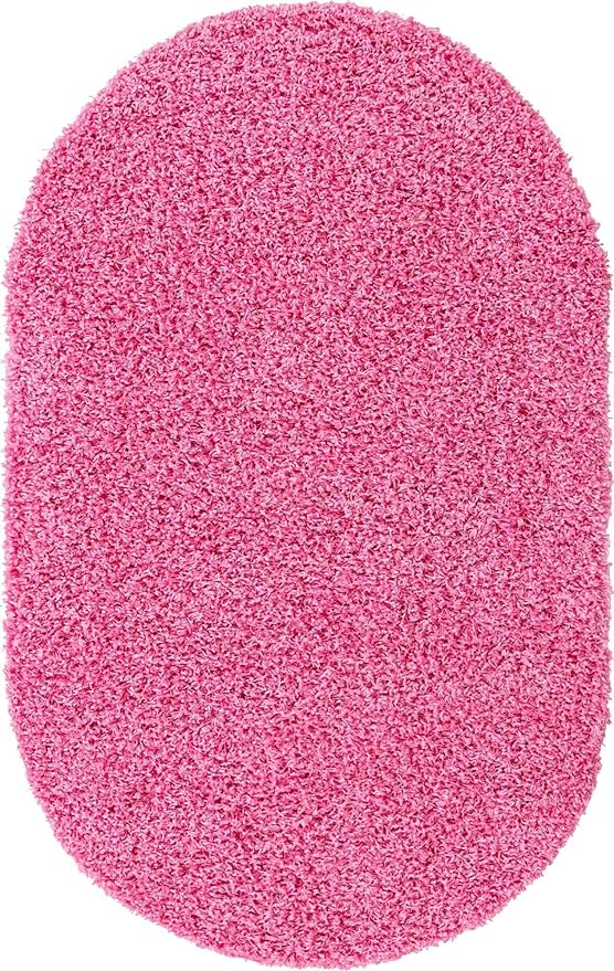 Unique Loom Solid Shag Collection Area Rug (3' 3" x 5' 3" Oval, Taffy Pink)