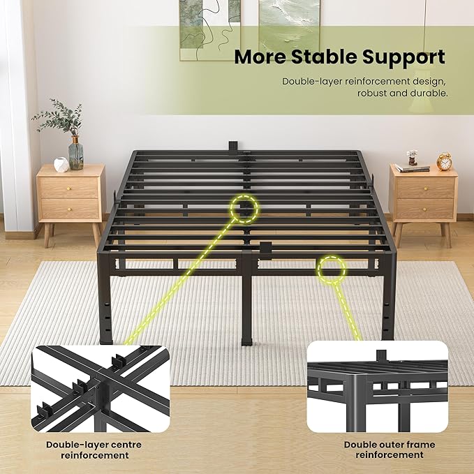 NKZ Queen Size Bed Frame 20 Inch, Metal Bed Frame & Box Spring 2 in 1 Platform with Round Corner Legs, 4000lbs Weight Capacity Reinforced Metal Frame, Headboard Hole, Noise-Free, Easy Assembly