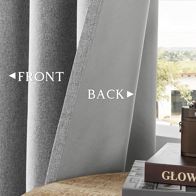 ChrisDowa 100% Blackout Grey Solid Curtains 96 Inches Long 2 Panels for Bedroom Living Room,Farmhouse Room Darkening Thermal Insulated Soundproof Grommet Top Window Treatment Drapes,52x96